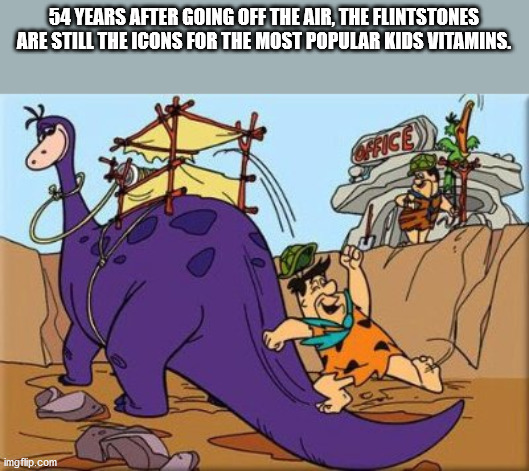 fred flintstone sliding down the dinosaur tail - 54 Years After Going Off The Air, The Flintstones Are Still The Icons For The Most Popular Kids Vitamins. Fice imgflip.com