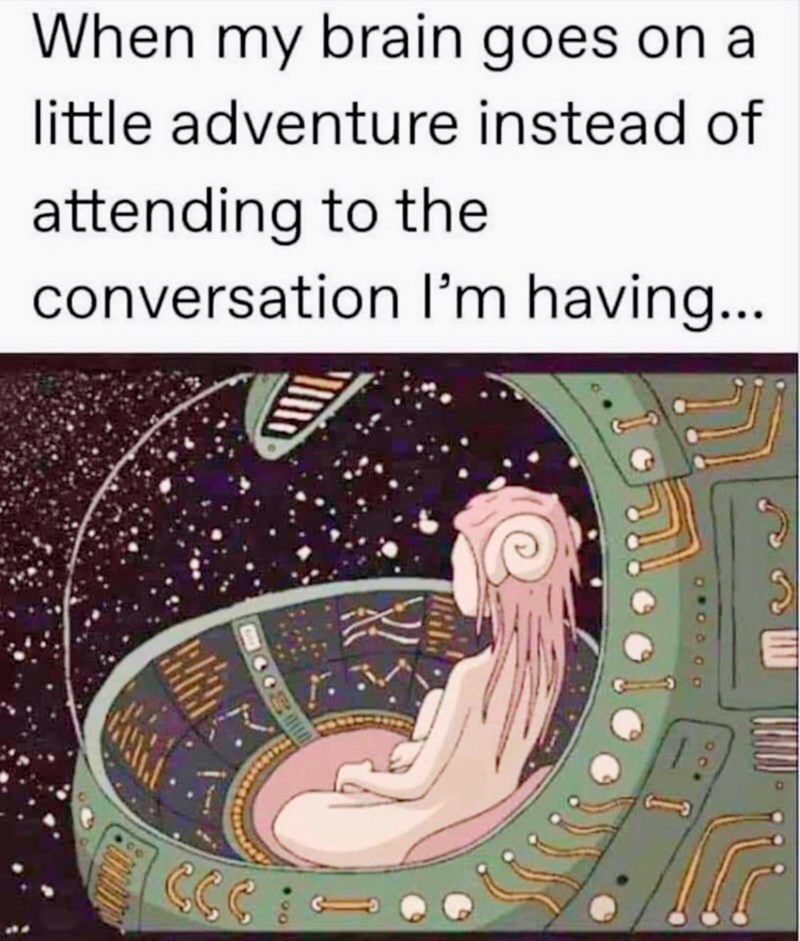 cartoon - When my brain goes on a little adventure instead of attending to the conversation I'm having...