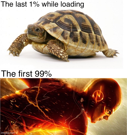 faster meme template - The last 1% while loading The first 99% imgflip.com