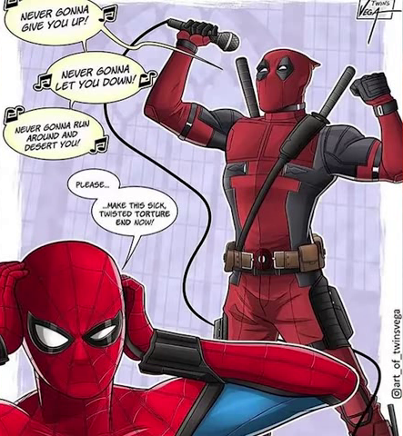 fanart deadpool x spiderman - Tws Veon Never Gomma Give You Up! Never Gonna Let You Down! 0 Never Gonna Run Around And Desert You! Please... Make This Sick Twisted Torture End Now! Oart of twinsvega