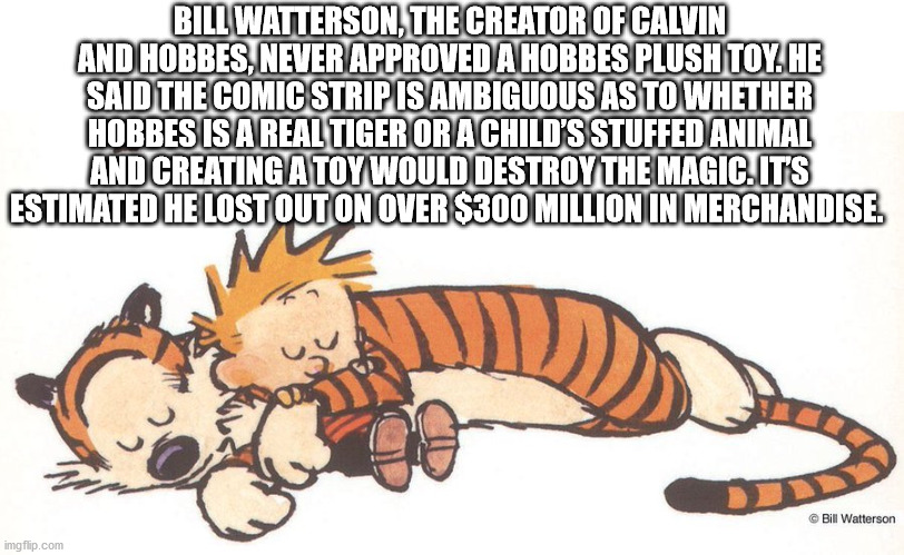 calvin hobbes napping - Bill Watterson, The Creator Of Calvin And Hobbes, Never Approved A Hobbes Plush Toy. He Said The Comic Strip Is Ambiguous As To Whether Hobbes Is A Real Tiger Or A Child'S Stuffed Animal And Creating A Toy Would Destroy The Magic. 