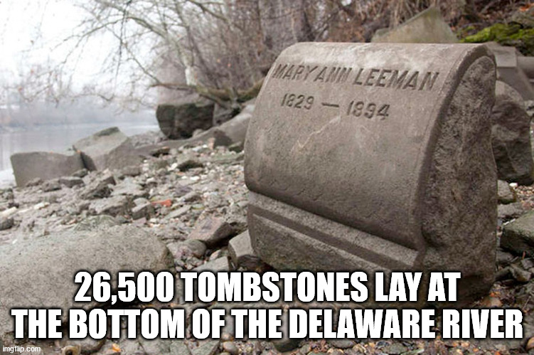 grave - Mary Ann Leeman 1829 1994 26,500 Tombstones Lay At The Bottom Of The Delaware River imgflip.com