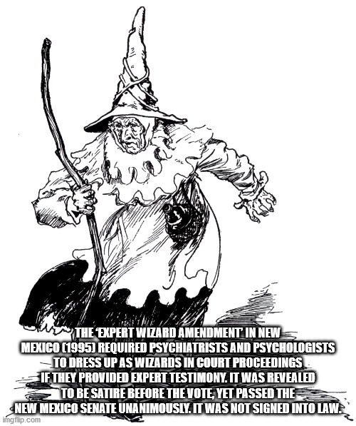 wicked witch of the east - The Expert Wizard Amendment In New Mexico 1995 Required Psychiatrists And Psychologists To Dress Up As Wizards In Court Proceedings If They Provided Expert Testimony. It Was Revealed To Be Satire Before The Vote, Yet Passed The 