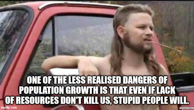 politically correct meme - One Of The Less Realised Dangers Of Population Growth Is That Even If Lack Of Resources Don'T Kill Us, Stupid People Will imgflip.com zipmeme