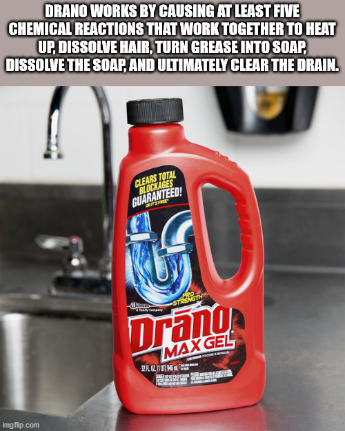 Drano Works By Causing At Least Five Chemical Reactions That Work Together To Heat Up, Dissolve Hair, Turn Grease Into Soap Dissolve The Soap, And Ultimately Clear The Drain. Clears Total Blockages Guaranteed! Pro Strength Ally complet Drano Max Gel 2002…