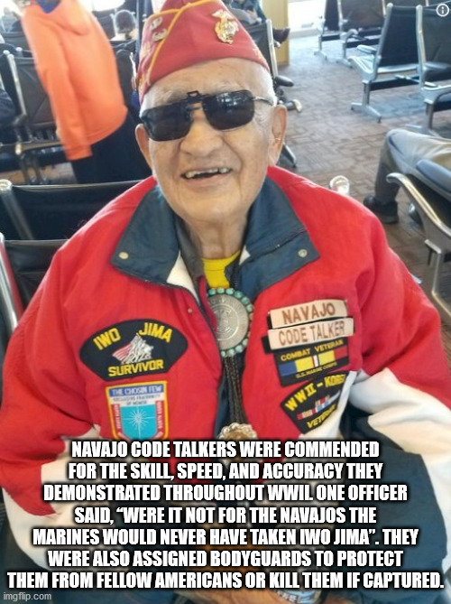 photo caption - Jima Navajo Code Talker Iwo Combat Vetera Survivor The Citi Wwi Rue Navajo Code Talkers Were Commended For The Skill, Speed, And Accuracy They Demonstrated Throughout Wwil One Officer Said, "Were It Not For The Navajos The Marines Would Ne