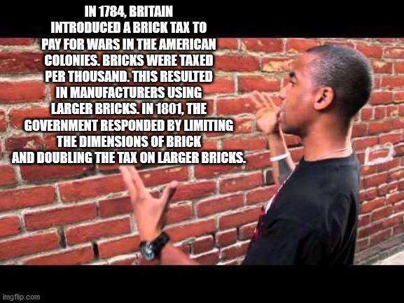 woman arguing meme - In 1784, Britain Introduced A Brick Tax To Pay For Wars In The American Colonies. Bricks Were Taxed Per Thousand. This Resulted In Manufacturers Using Larger Bricks. In 1801, The Government Responded By Limiting The Dimensions Of Bric