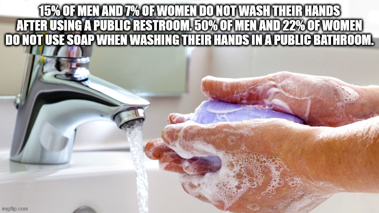 washing hands memes - 15% Of Men And 7% Of Women Do Not Wash Their Hands After Using A Public Restroom.50% Of Men And 22% Of Women Do Not Use Soap When Washing Their Hands In A Public Bathroom. imgflip.com