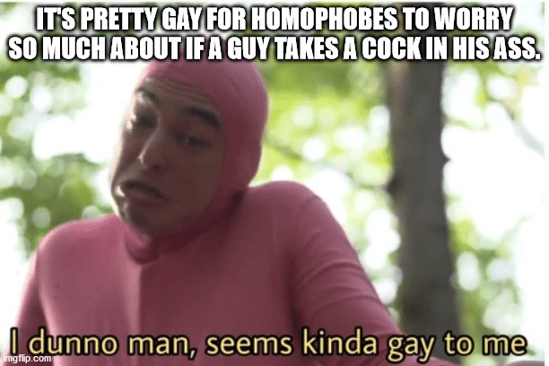 seems kinda gay to me - It'S Pretty Gay For Homophobes To Worry So Much About If A Guy Takes A Cock In His Ass. I dunno man, seems kinda gay to me imgflip.com