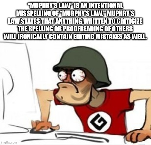 "Muphry'S Law" Is An Intentional Misspelling Of "Murphy'S Law." Muphry'S Law States That Anything Written To Criticize The Spelling Or Proofreading Of Others Will Ironically Contain Editing Mistakes As Well imgflip.com