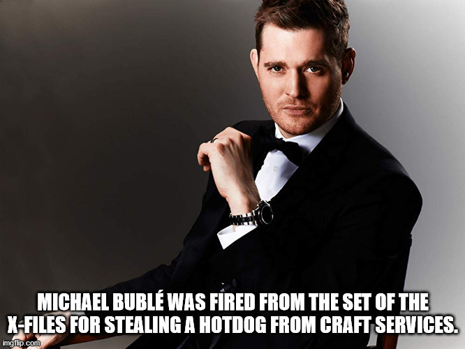 gentleman - Michael Bubl Was Fired From The Set Of The XFiles For Stealing A Hotdog From Craft Services. imgflip.com