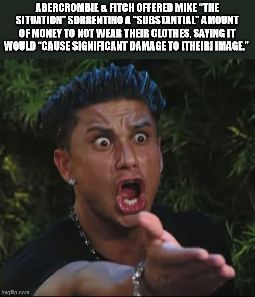 angry guido meme - Abercrombie & Fitch Offered Mike The Situation" Sorrentino A Substantial" Amount Of Money To Not Wear Their Clothes, Saying It Would "Cause Significant Damage To Itheir Image." imgflip.com