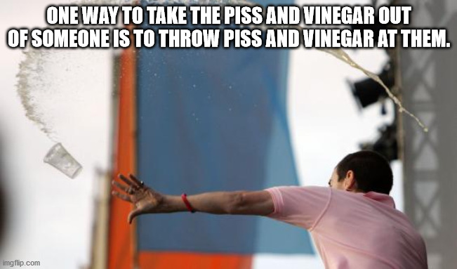 urine throwing - One Way To Take The Piss And Vinegar Out Of Someone Is To Throw Piss And Vinegar At Them. imgflip.com