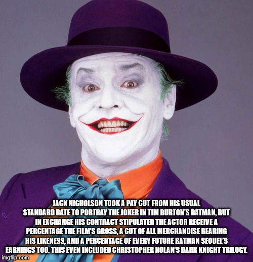 joker jack nicholson - Jack Nicholson Took A Pay Cut From His Usual Standard Rate To Portray The Joker In Tim Burton'S Batman, But In Exchange His Contract Stipulated The Actor Receive A Percentage The Film'S Gross, A Cut Of All Merchandise Bearing His ne