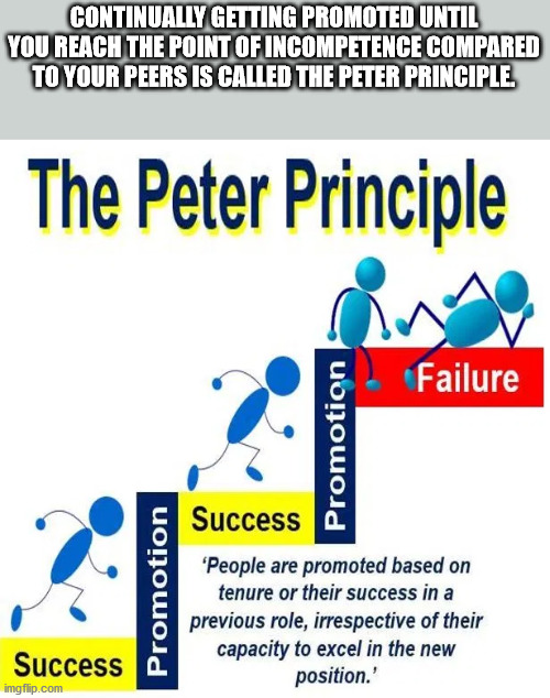 perra de copetran - Continually Getting Promoted Until You Reach The Point Of Incompetence Compared To Your Peers Is Called The Peter Principle. The Peter Principle A Failure Promotion Success Promotion 'People are promoted based on tenure or their succes