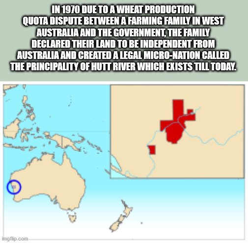 map - In 1970 Due To A Wheat Production Quota Dispute Between A Farming Family In West Australia And The Government, The Family Declared Their Land To Be Independent From Australia And Created A Legal MicroNation Called The Principality Of Hutt River Whic