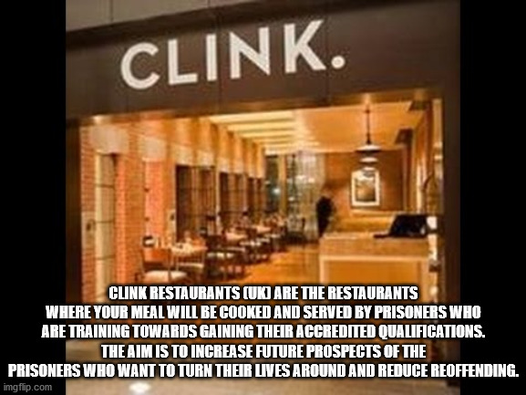 clink liberty hotel - Clink. Clink Restaurants Uko Are The Restaurants Where Your Meal Will Be Cooked And Served By Prisoners Who Are Training Towards Gaining Their Accredited Qualifications. The Aim Is To Increase Future Prospects Of The Prisoners Who Wa