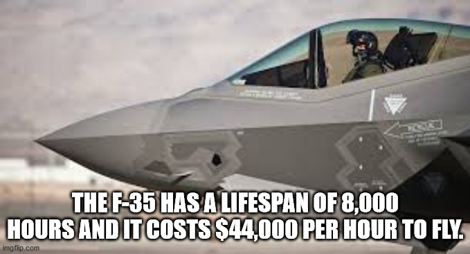 cool facts - The F35 Has A Lifespan Of 8,000 Hours And It Costs $44,000 Per Hour To Fly.