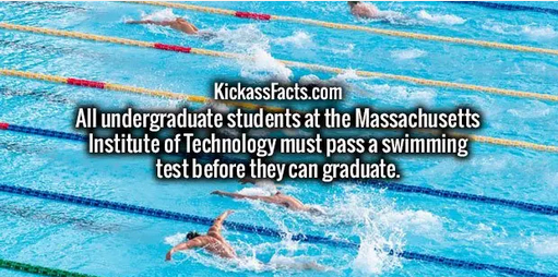 KickassFacts.com All undergraduate students at the Massachusetts Institute of Technology must pass a swimming test before they can graduate.