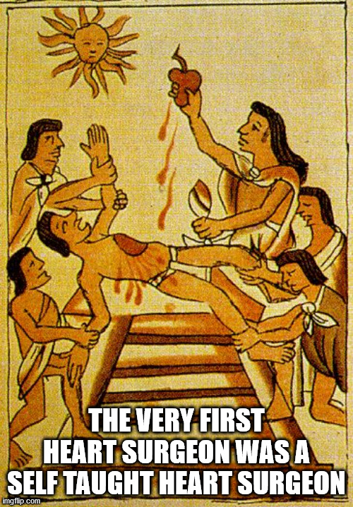 aztec sacrifice - The Very First Heart Surgeon Was A Self Taught Heart Surgeon imgflip.com