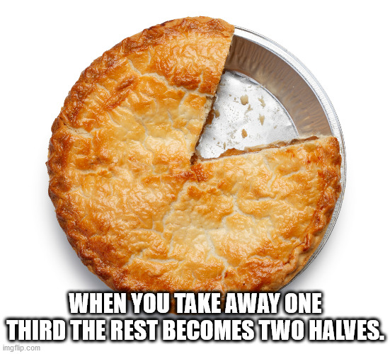 Apple pie - When You Take Away One Third The Rest Becomes Two Halves. imgflip.com