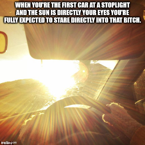 chris benoit meme - When You'Re The First Car At A Stoplight And The Sun Is Directly Your Eyes You'Re Fully Expected To Stare Directly Into That Bitch. iengfile.com