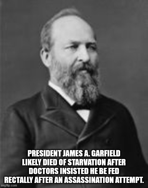 james a garfield - President James A. Garfield ly Died Of Starvation After Doctors Insisted He Be Fed Rectally After An Assassination Attempt. imgflip.com