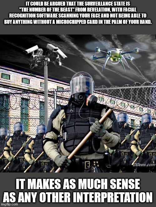 Police state - It Could Be Argued That The Surveillance State Is "The Number Of The Beast" From Revelation, With Facial Recognition Software Scanning Your Face And Not Being Able To Buy Anything Without A Microchipped Card In The Palm Of Your Hand. Tv Dee