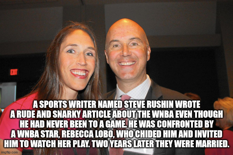 need a dispenser here - A Sports Writer Named Steve Rushin Wrote A Rude And Snarky Article About The Wnba Even Though He Had Never Been To A Game. He Was Confronted By A Wnba Star, Rebecca Lobo, Who Chided Him And Invited Him To Watch Her Play. Two Years 