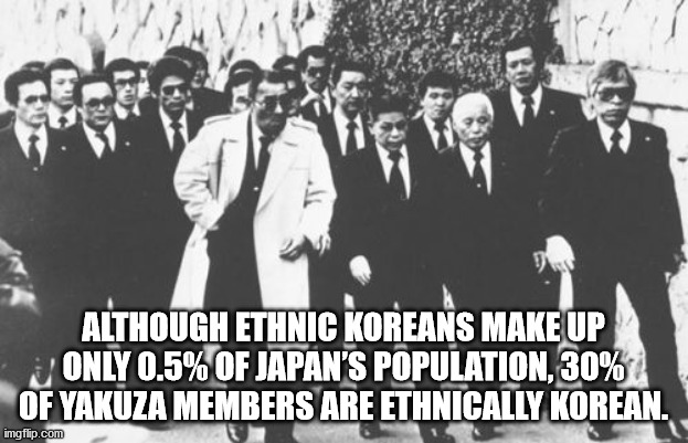 yakuza gang - Although Ethnic Koreans Make Up Only 0.5% Of Japan'S Population, 30% Of Yakuza Members Are Ethnically Korean. imgflip.com