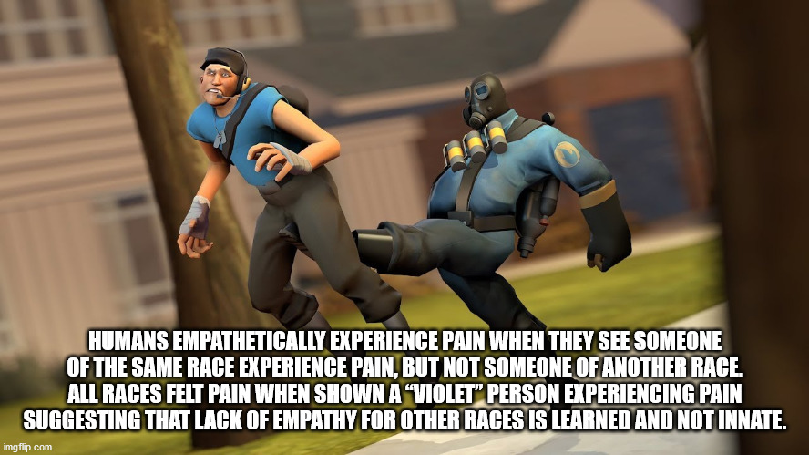 games - Humans Empathetically Experience Pain When They See Someone Of The Same Race Experience Pain, But Not Someone Of Another Race All Races Felt Pain When Shown A Violet" Person Experiencing Pain Suggesting That Lack Of Empathy For Other Races Is Lear