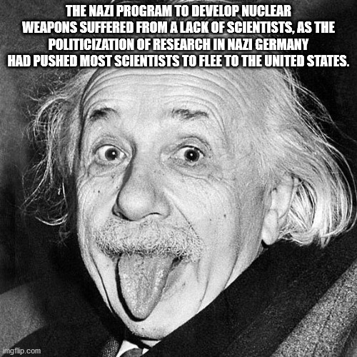 albert einstein - The Nazi Program To Develop Nuclear Weapons Suffered From A Lack Of Scientists, As The Politicization Of Research In Nazi Germany Had Pushed Most Scientists To Flee To The United States. imgflip.com