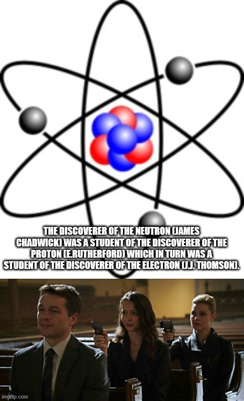 adam molecule - The Discoverer Of The Neutron Oames Chadwick Was A Student Of The Discoverer Of The Proton E.Rutherford Which In Turn Was A Student Of The Discoverer Of The Electron Oj. Thomsoni. imgflip.com