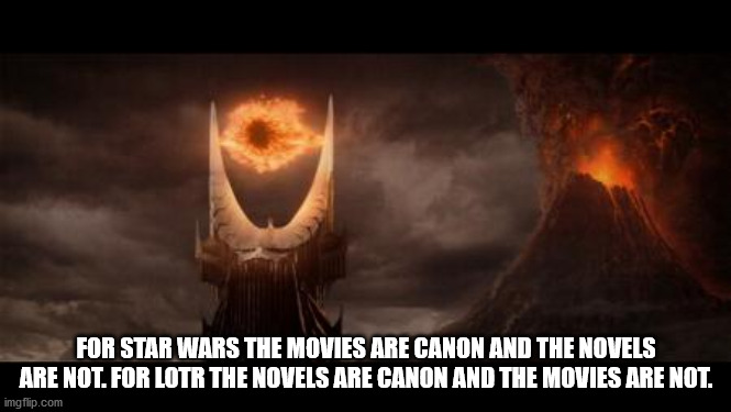 heat - For Star Wars The Movies Are Canon And The Novels Are Not. For Lotr The Novels Are Canon And The Movies Are Not. imgflip.com