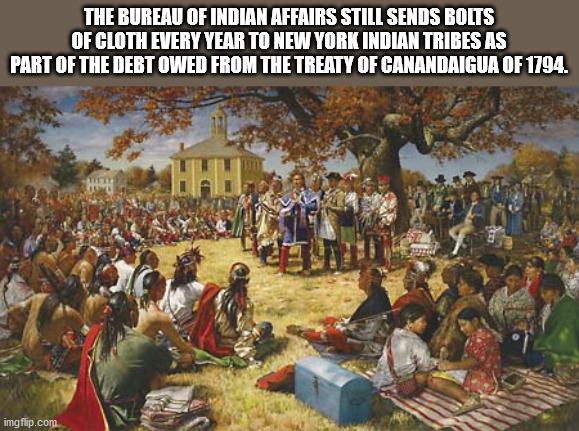 canandaigua treaty of 1794 - The Bureau Of Indian Affairs Still Sends Bolts Of Cloth Every Year To New York Indian Tribes As Part Of The Debt Owed From The Treaty Of Canandaigua Of 1794. Hhh imgflip.com