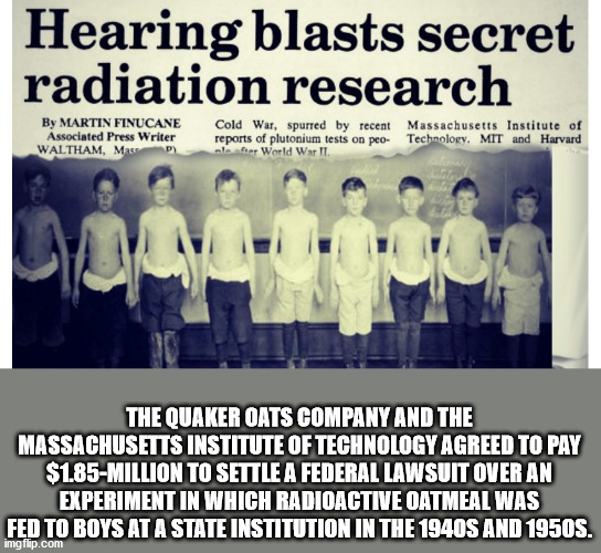radioactive experiments - Hearing blasts secret radiation research By Martin Finucane Associated Press Writer Waltham, Mass Cold War, spurred by recent Massachusetts Institute of reports of plutonium tests on peo Technology. Mit and Harvard ale after Worl