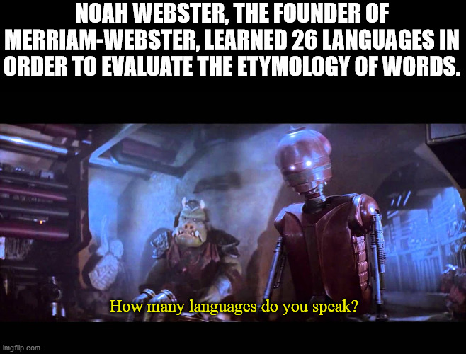 visual effects - Noah Webster, The Founder Of MerriamWebster, Learned 26 Languages In Order To Evaluate The Etymology Of Words. How many languages do you speak? imgflip.com