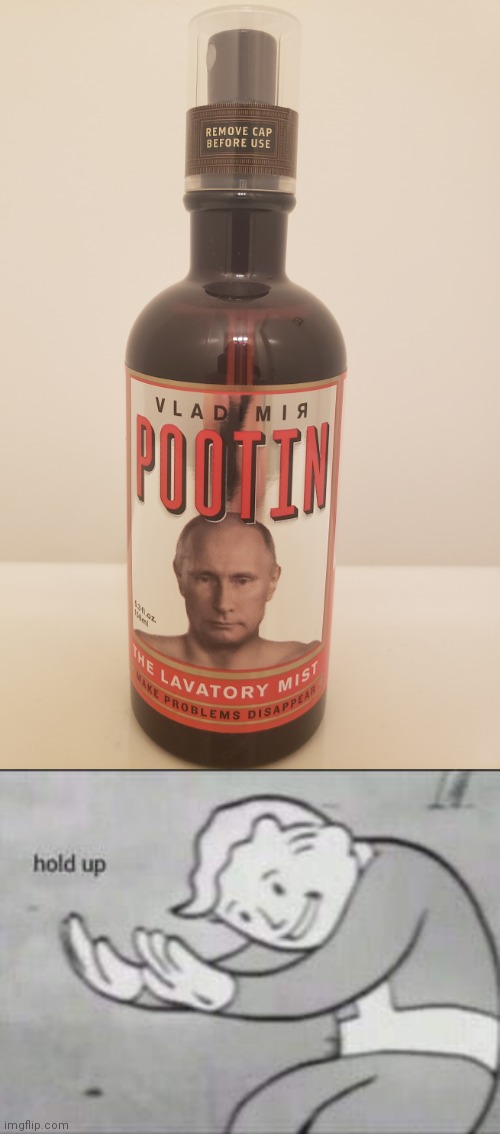 hold up memes fallout - We Problems Disappear Remove Cap Before Use Vladimi Poofin Py Mist hold up imgflip.com