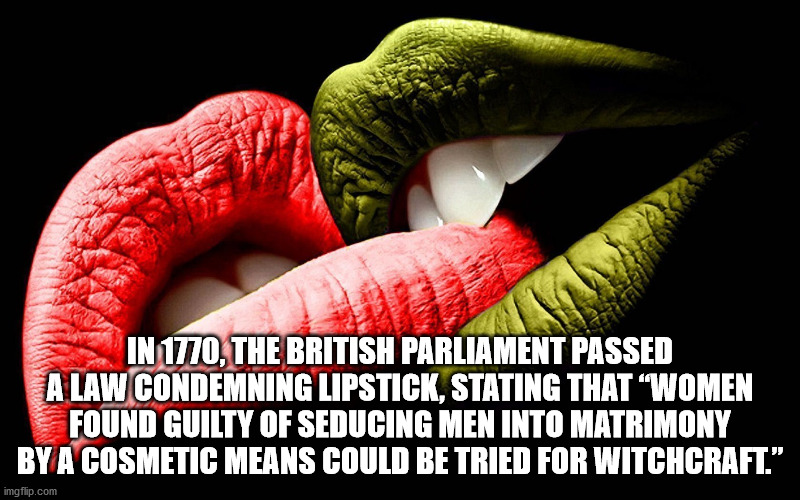 untitled \"last time\" - In 1770, The British Parliament Passed A Law Condemning Lipstick, Stating That 'Women Found Guilty Of Seducing Men Into Matrimony By A Cosmetic Means Could Be Tried For Witchcraft. imgflip.com