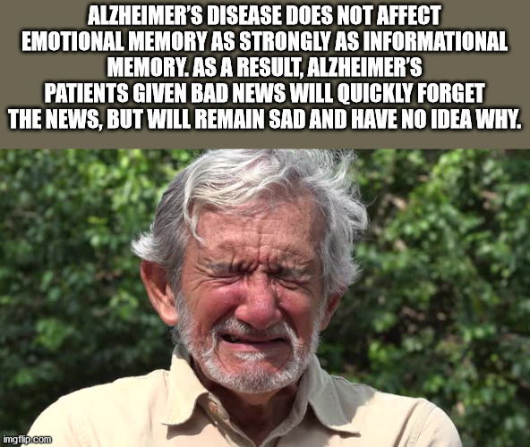 photo caption - Alzheimer'S Disease Does Not Affect Emotional Memory As Strongly As Informational Memory. As A Result, Alzheimer'S Patients Given Bad News Will Quickly Forget The News, But Will Remain Sad And Have No Idea Why. imgflip.com