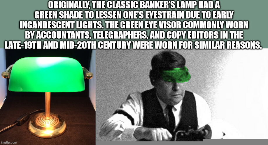 green visor accountant - Originally, The Classic Banker'S Lamp Had A Green Shade To Lessen One'S Eyestrain Due To Early Incandescent Lights. The Green Eye Visor Commonly Worn By Accountants, Telegraphers, And Copy Editors In The Late19TH And Mid20TH Centu