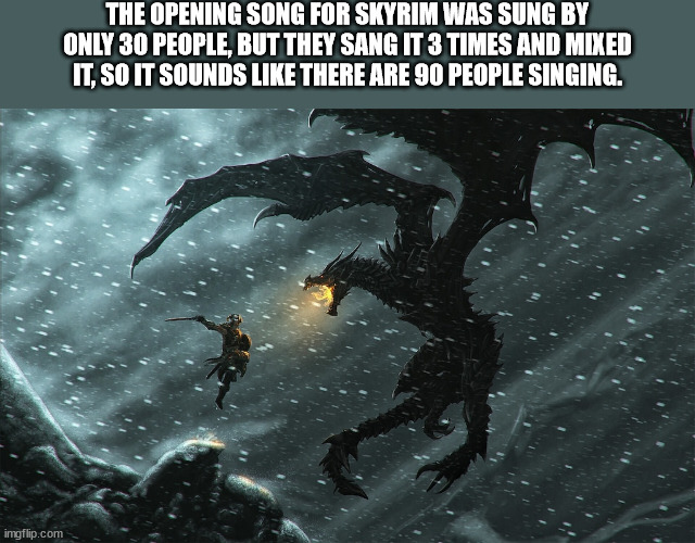 skyrim dragon painting - The Opening Song For Skyrim Was Sung By Only 30 People, But They Sang It 3 Times And Mixed It, So It Sounds There Are 90 People Singing. imgflip.com