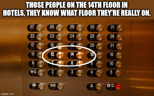 Those People On The 14TH Floor In Hotels, They Know What Floor They'Re Really On. 27 28 29 30 31 22 23 24 25 26 17 18 20 21 11 12 14 15 16 6 8 10 G 2 3 5 5 Dic A imgflip.com