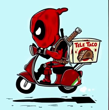 deadpool on scooter drawing