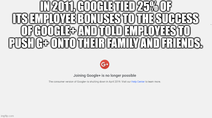 diagram - In 2011, Google Tied 25% Of Its Employee Bonuses To The Success Of Google And Told Employees To Pushg Onto Their Family And Friends. G Joining Google is no longer possible The consumer version of Google is shutting down in . Visit our Help Cente