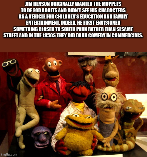 photo caption - Jim Henson Originally Wanted The Muppets To Be For Adults And Didnt See His Characters As A Vehicle For Children'S Education And Family Entertainment, Indeed, He First Envisioned Something Closer To South Park Rather Than Sesame Street And