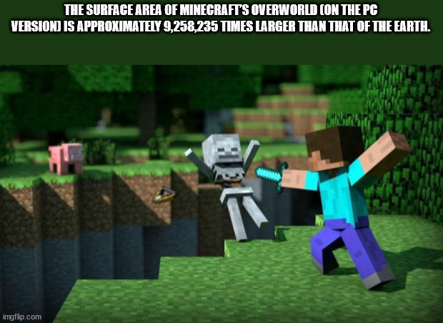 The Surface Area Of Minecraft'S Overworld On The Pc Version Is Approximately 9,258,235 Times Larger Than That Of The Earth. imgflip.com