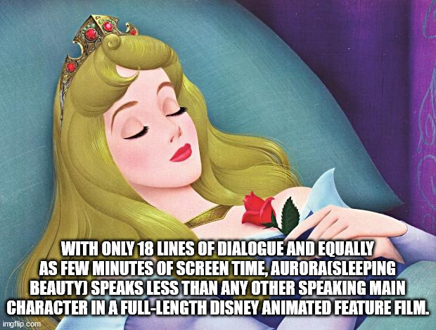 cartoon - With Only 18 Lines Of Dialogue And Equally As Few Minutes Of Screen Time, AuroraSleeping Beauty Speaks Less Than Any Other Speaking Main Character In A FullLength Disney Animated Feature Film. imgflip.com