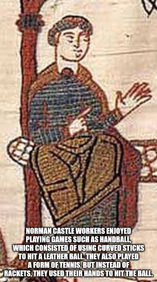 bayeux tapestry man - Norman Castle Workers Enjoyed Playing Games Such As Handball, Which Consisted Of Using Curved Sticks To Hit A Leather Ball. They Also Played Za Form Of Tennis, But Instead Of Rackets, They Used Their Hands To Hit The Ball. eflip.com