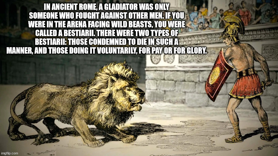 fauna - In Ancient Rome, A Gladiator Was Only Someone Who Fought Against Other Men. If You Were In The Arena Facing Wild Beasts, You Were Called A Bestiarii. There Were Two Types Of Bestiarii Those Condemned To Die In Such A Manner, And Those Doing It Vol